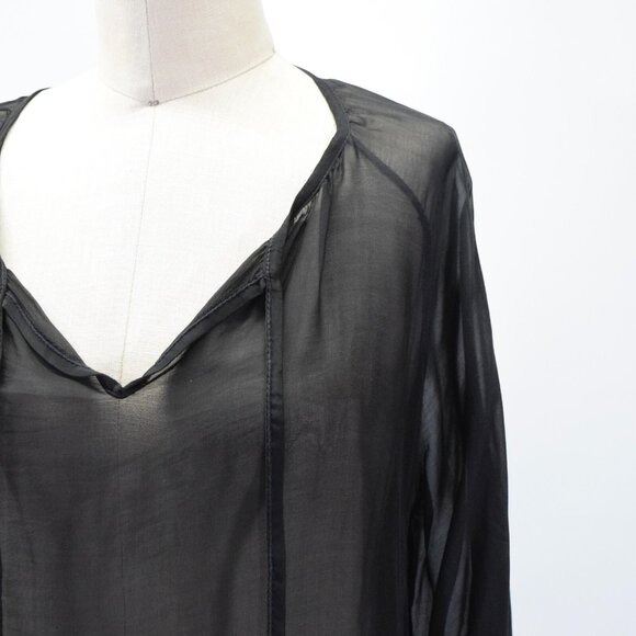 Sofia made in Italy Sheer Black Silk Chiffon V-Neck Peasant Top - Picture 3 of 6